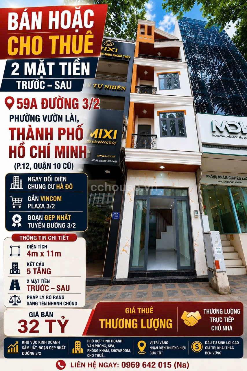 🔥 BÁN NHÀ MẶT TIỀN 59 A ĐƯỜNG 3 THÁNG 2 QUẬN 10 - ĐỐI DIỆN HÀ ĐÔ - 5 TẦNG - 32 TỶ 🔥