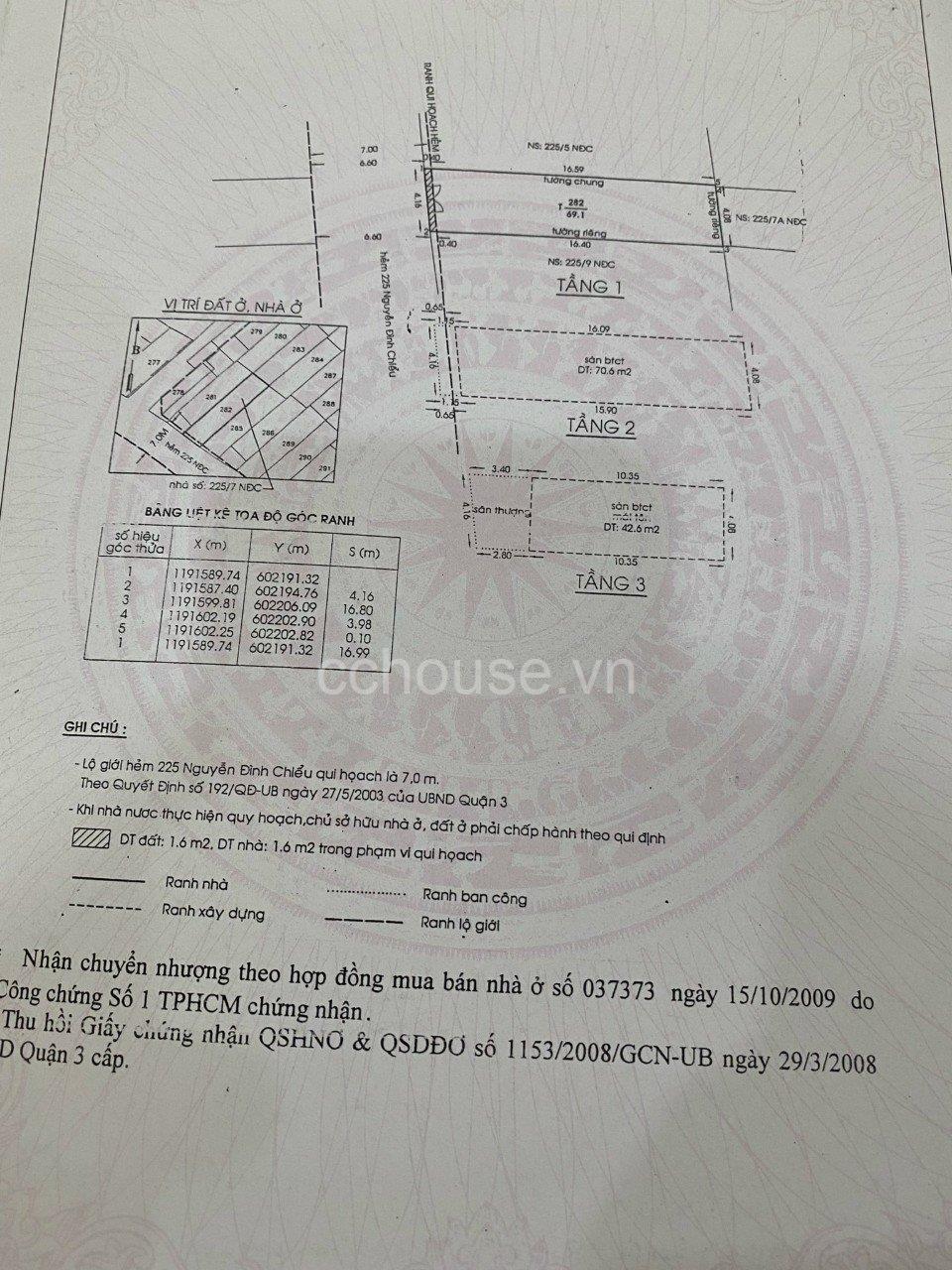 Bán nhà 3 tầng hẻm ô tô thông Nguyễn Đình Chiểu Quận 3 DT 68m2 Giá 22 tỷ