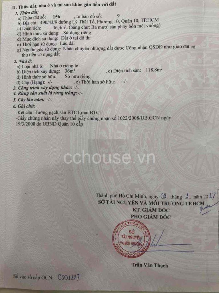 Bán nhà 4 tầng hẻm Lý Thái Tổ phường 10 Quận 10