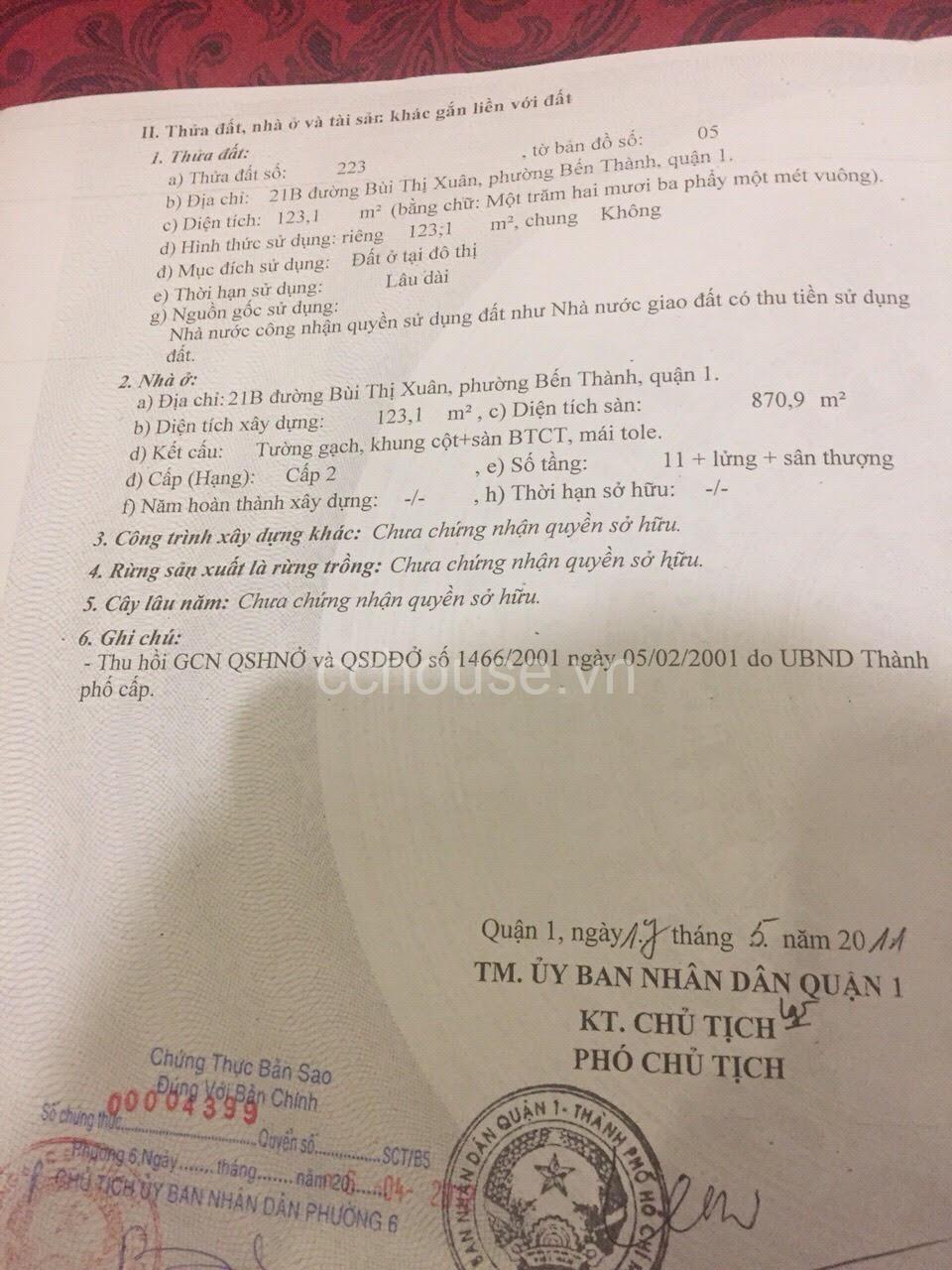 Khách sạn 3 Sao 21B Bùi Thị Xuân, Phường Bến Thành, Quận 1 , Kết cấu: 11 tầng + lửng + sân thượng