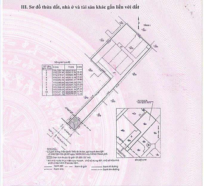 Chuyển nhượng tòa nhà 28 Trần Quốc Thảo, P. Võ Thị Sáu, Quận 3 công nhận: 531,4m2